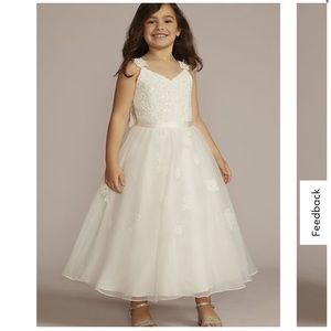 David’s Bridal floral lace tea length flower girl dress